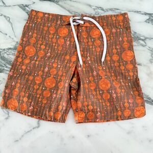 Geometric Pattern Swim Trunks Board Shorts‎  Orange and  Brown
